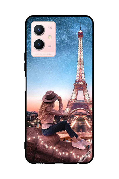 Covernex غطاء حماية لهاتف فيفو Y33s 5G، فتاة قبعة بنية اللون وبرج إيفيل