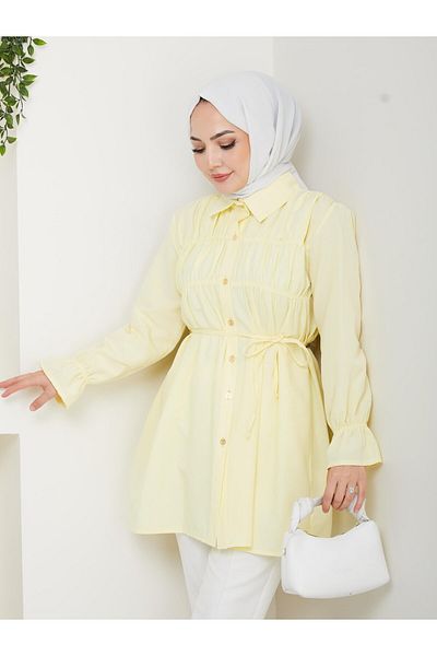 HARMAN BUTİK قميص أصفر مزين بأزرار للنساء