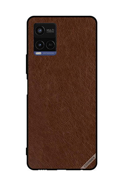 Covernex غطاء حماية لهاتف فيفو Y21 بنمط جلدي بني داكن