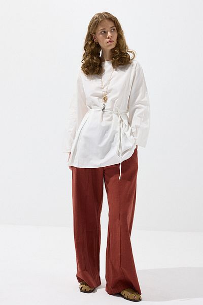 KUAD Ecru Pleated Basic Tunic