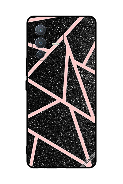 Covernex غطاء حماية لهاتف فيفو V23 برو - أسود لامع، بنقشة مسارات وردية فاتحة