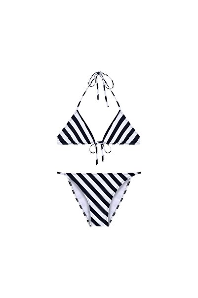 Beauty Omelette Lacivert Verev Çizgili Bağlamalı Üçgen Bikini