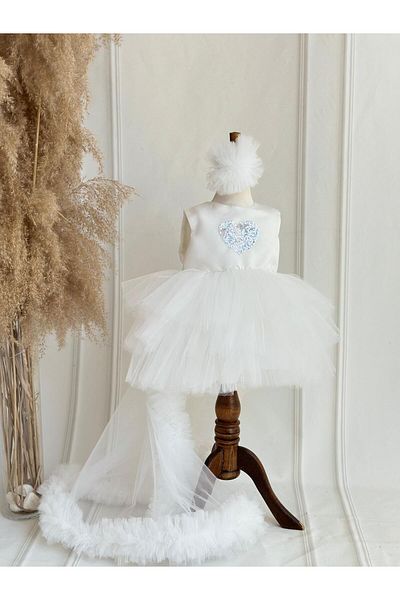 Hobidik Baby Girl Kids Grey Heart Sequined Tutu Party φόρεμα με αφαιρούμενη ουρά