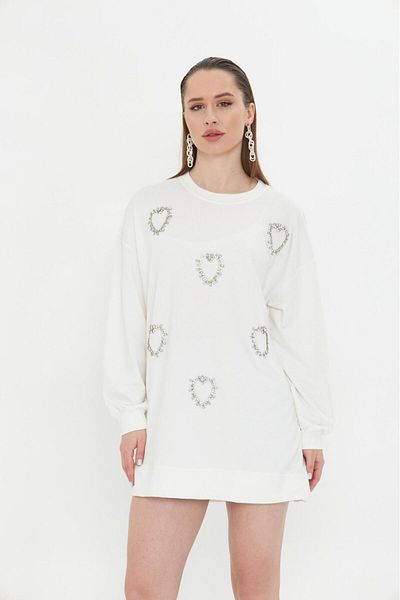 TRİKO DÜNYASI Heart Detailed Women's Tunic Oversize New Season Comfortable Fit