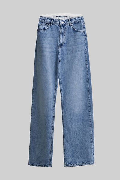 its basic Women's Blue Color D-4S5-27 Straight Fit Belt Lace Detailed High Waist Design Denim Jean