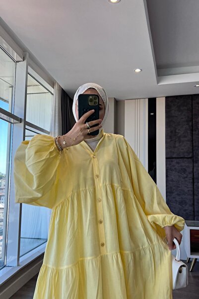 dubai showroom Yarım patlı elbise Sarı