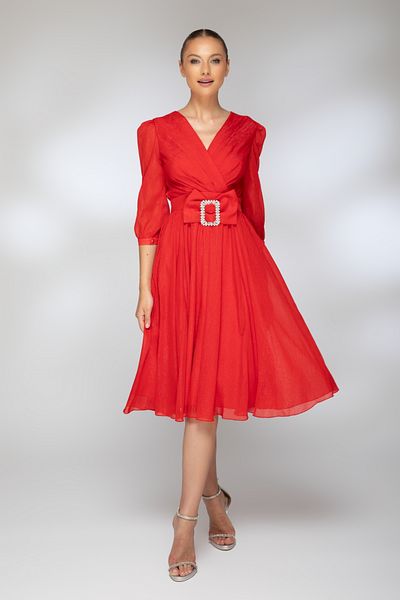 Atmosphere Fashion Red midi baby-doll dress with lame thread