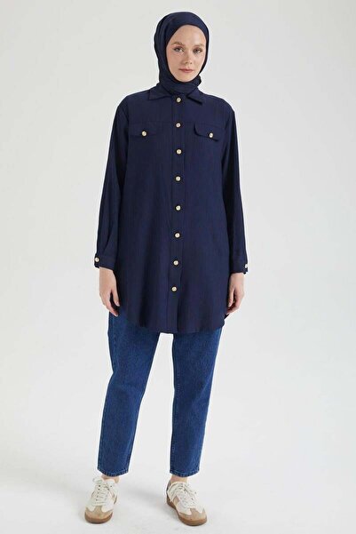 Armine Button Detailed Tunic - Navy Blue