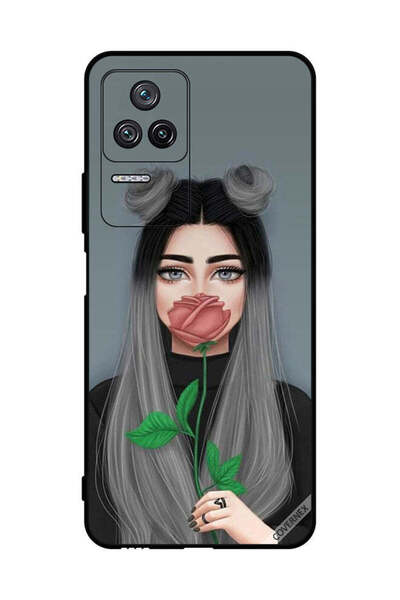 Covernex غطاء حماية لهاتف شاومي ريدمي K50، فتاة لطيفة تخفي فمها على شكل وردة ...