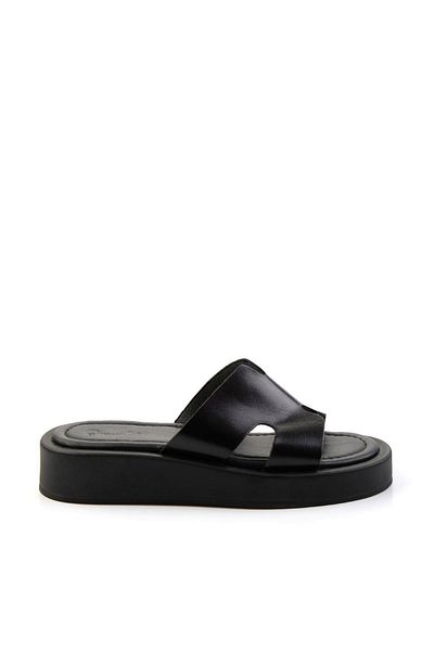 Bambi Black Leather Women's Slippers K04826054003
