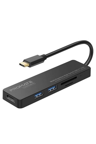 Promate Multifunctional high-speed USB-C™ with 4K HDMI, dual USB ports, and MicroSD/SD card slots