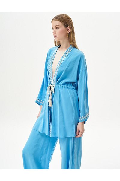 Kayra Checkerboard Patterned Waist Gathered Double Suit