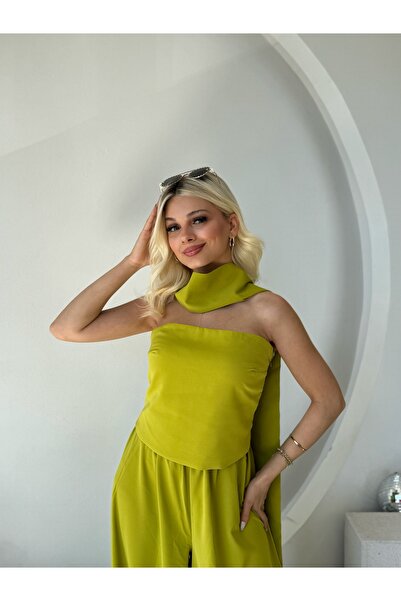 FEHUBLOOM Strapless Blouse Wide Leg Pants Set