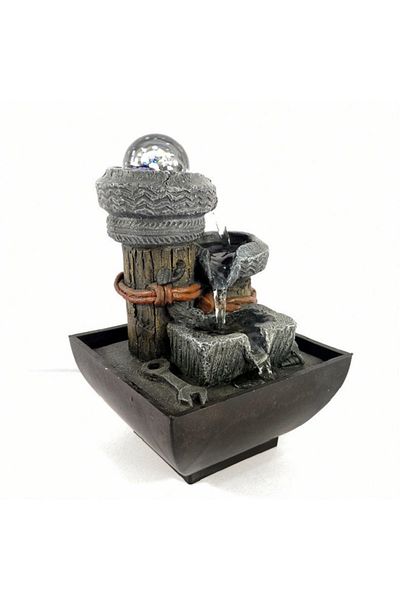 DLC Elegant Indoor Tabletop Water Fountain with LED Sphere & Rustic Design