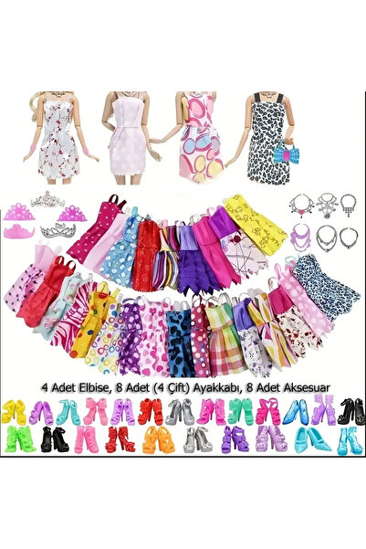 CT-TOYS 20 Parça Oyuncak Bebek Kıyafet Seti 4 Kıyafet, 4 Çift Ayakkabı, 8 Parça Aksesuar