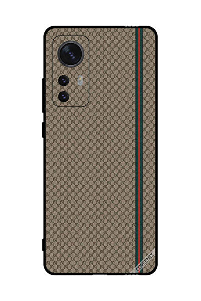 Covernex غطاء حماية لهاتف شاومي 12X بخطوط حمراء وخضراء على نمط بني