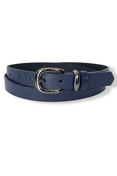 Gesa Men's 100% Genuine Leather Navy Blue Nickel Buckle Thin Black Belt 2.5 cm