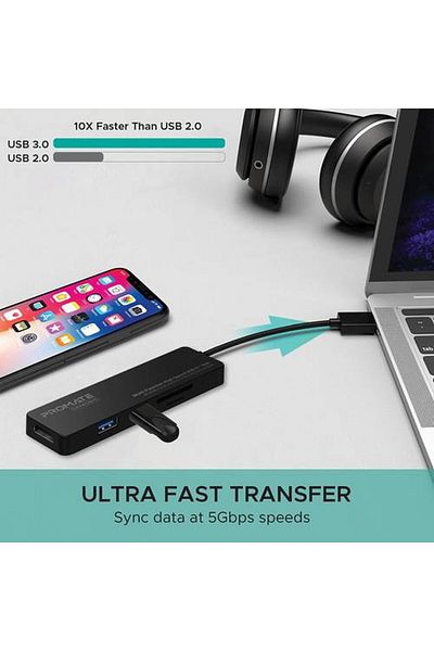 Promate Multifunctional high-speed USB-C™ with 4K HDMI, dual USB ports, and MicroSD/SD card slots