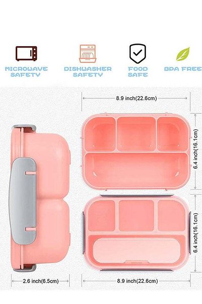 COOYA Lunch Box for Adults/Kids/Toddler,1L-4 Compartment Bento Lunch Box,Microwave & Dishwasher (Pink)