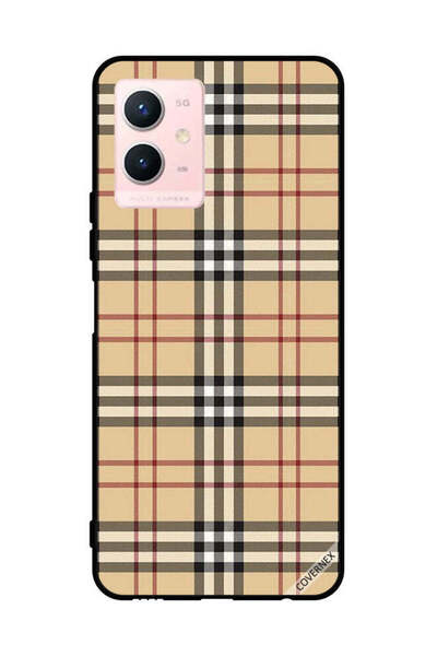Covernex غطاء حماية لهاتف فيفو Y33s 5G بخطوط حمراء وسوداء على القماش
