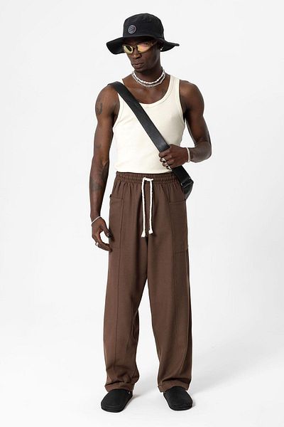 VAMOSCLO Baggy Linen Trousers with Side Pockets Brown
