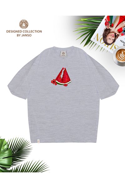 JANSO GROUP -Women Cotton Printed Palestine Watermelon Map Short Sleeve Tshirt Oversize Big Size