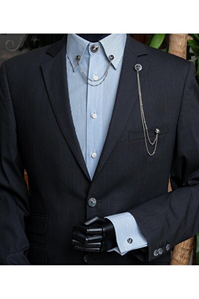 COOLMENCLUB Füme Taşlı Ceket & Gömlek Aksesuar Seti