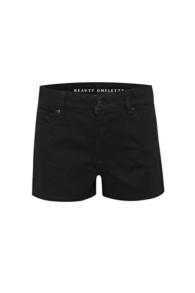Beauty Omelette Siyah Yırtmaç Detaylı Jean Şort