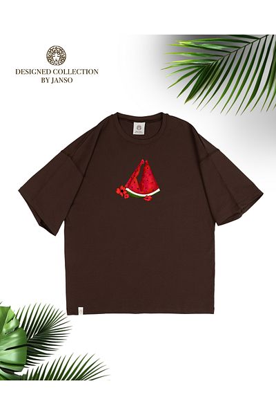 JANSO GROUP -Women Cotton Printed Palestine Watermelon Map Short Sleeve Tshirt Oversize Big Size