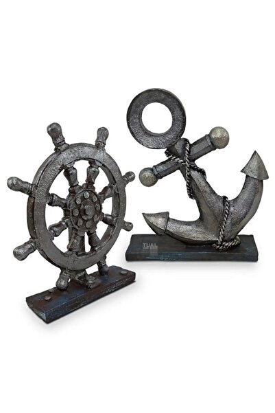 Dekoromi Dekoratif Çapa Ve Dümen Biblo Heykel Seti (2 Parça) 25X21 CM