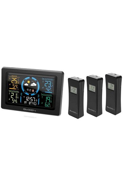 Gogen ME 3397 B indoor-outdoor weather station, color LCD, 3 sensors included, alarm clock, black