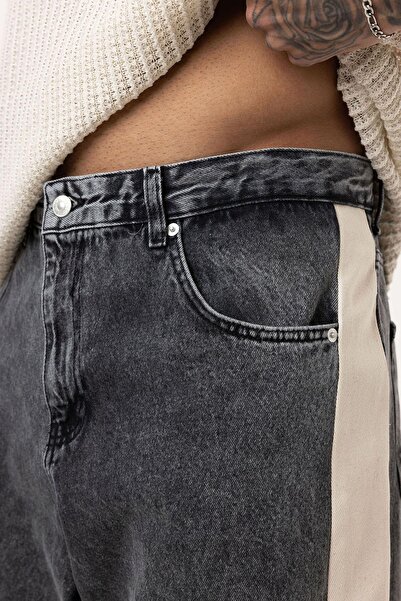 VAMOSCLO Yan Şeritli Baggy Fit Jean Antrasit