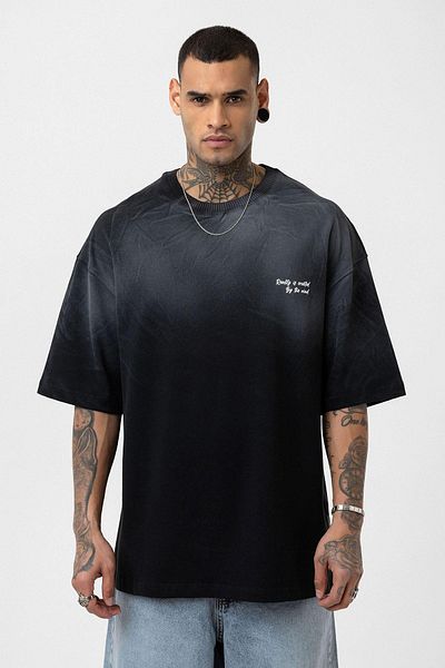 VAMOSCLO Washed Oversize T-Shirt with Writing Detail Black