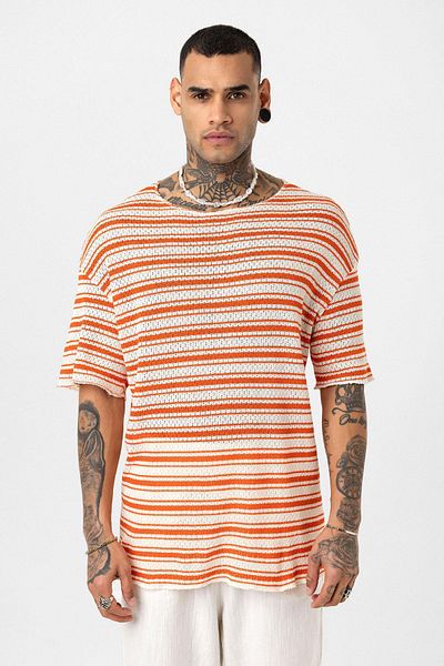 VAMOSCLO Striped Oversize Knitwear T-Shirt Orange