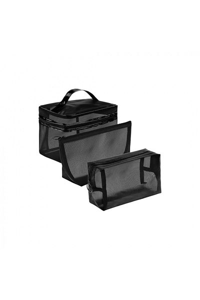 OEM Set 5 pieces mesh makeup bags with zipper, Black
