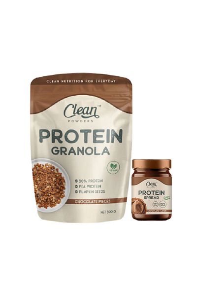 Clean Powders بروتين جرانولا 300 جرام مع قطع الشوكولاتة - كريمة الشوكولاتة بالبندق بالبروتين (PROTEIN SPREAD) 350 جرام