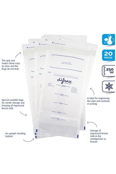 Difrax Pungi de stocare a laptelui matern Difrax, 20 bucati