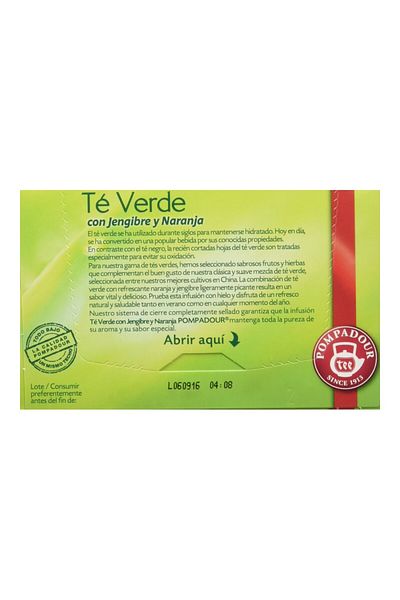Pompadour Ceai verde cu ghimbir și portocală, Pompadour, 20 de pliculețe