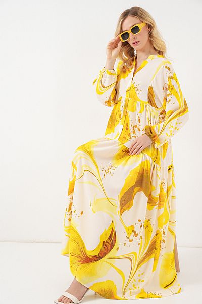 Bigdart Women's Patterned Long Hijab Dress 2585 - Yellow