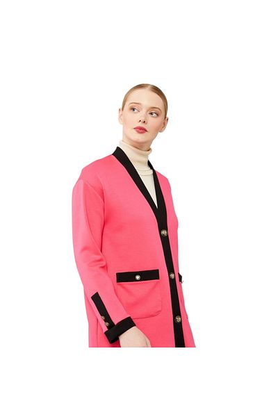 Levidor Fuchsia-Black Button Closure Cardigan Double Suit