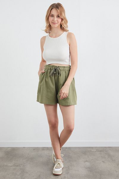 Fulla Moda Σορτς με πλισέ λινό με δέσιμο στη μέση