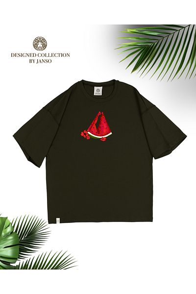JANSO GROUP -Women Cotton Printed Palestine Watermelon Map Short Sleeve Tshirt Oversize Big Size