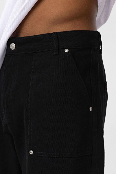 VAMOSCLO Cep Detaylı Baggy Fit Jean Siyah