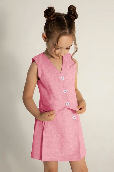 DMB BOYS & GIRLS Girl's Cotton Linen Blended Shortsvest 2Pcs Set