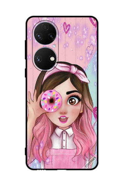 Covernex غطاء حماية لهاتف هواوي P50e فتاة صغيرة لطيفة تحمل دونات