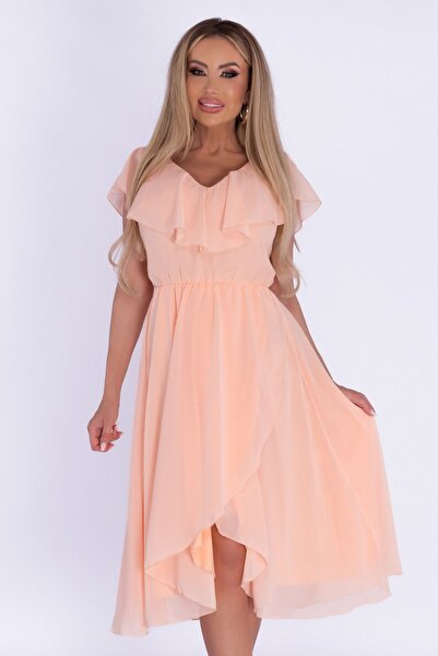 Atmosphere Fashion Rochie midi din voal somon