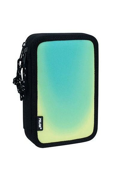 Milan Double Pencil Case, Milan, 34 Pieces, Black-Green, 19.5 x 13 x 5 cm