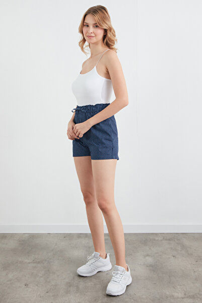 Fulla Moda Basic Pötikare Desenli Beli Lastikli Şort