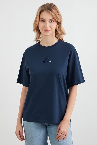 Fulla Moda Triangle Embroidered Crew Neck Oversize T-Shirt