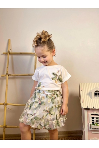 My Lusa baby wear Girl's Double Suit with Floral Skirt